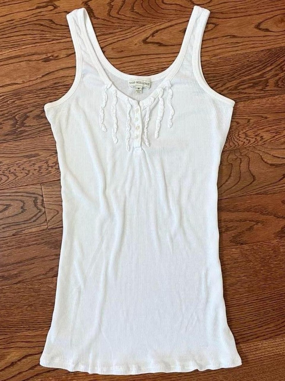 Vintage Y2K white henley tank top by Poof Excellence